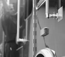 Steel ladder on the back of a truck